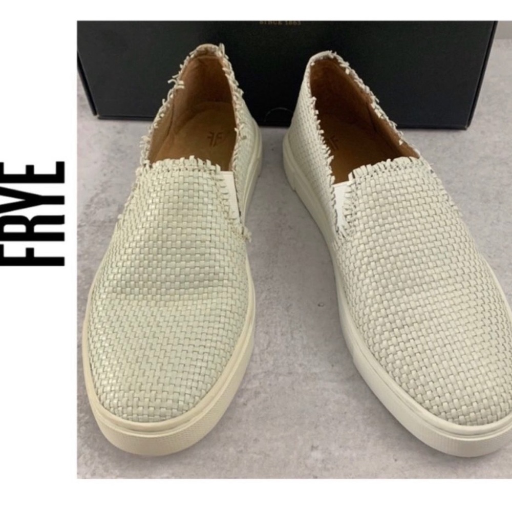 Frye White Ivy Fray Woven Leather Slip-On Sneaker